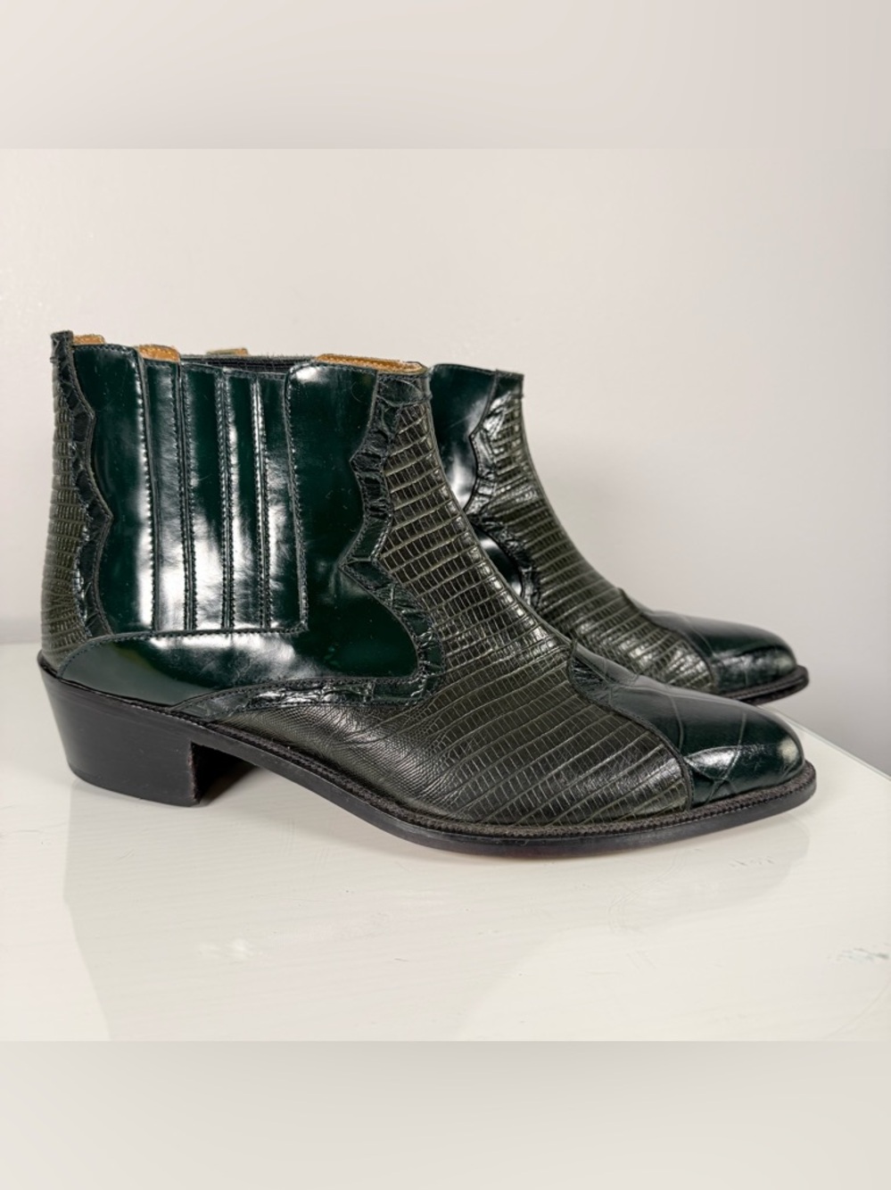 Men's Vtg Marco Vicci Emerald Green Crocodile Leather Ankle Boots 9.5 Sergio